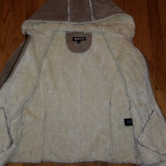XOXO Tan Suede Shearling Hooded Jacket - Picture 6 of 8